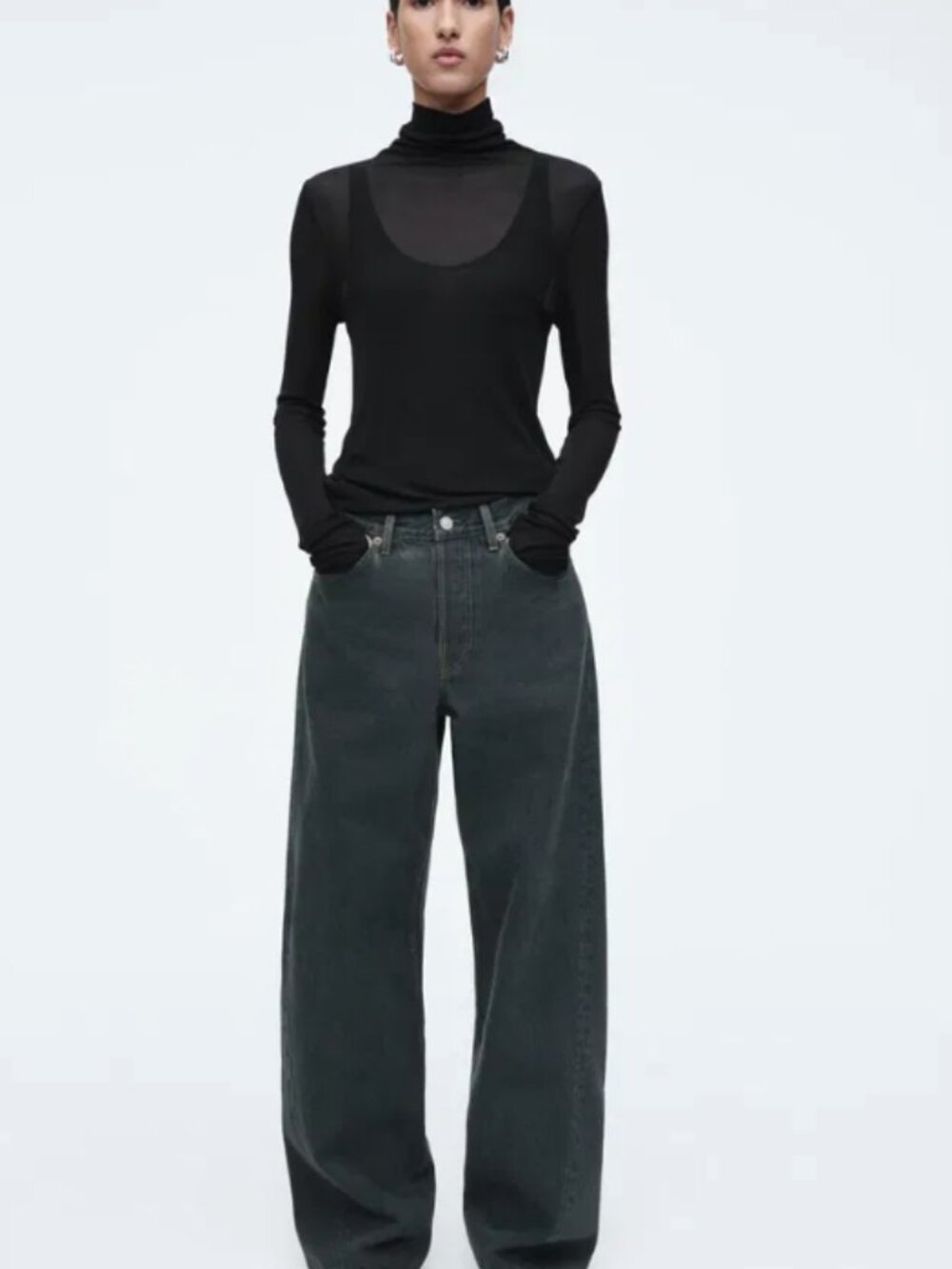 COS Facade Straight Leg Jeans Dusty Dark Blue Low Rise 25 NWT